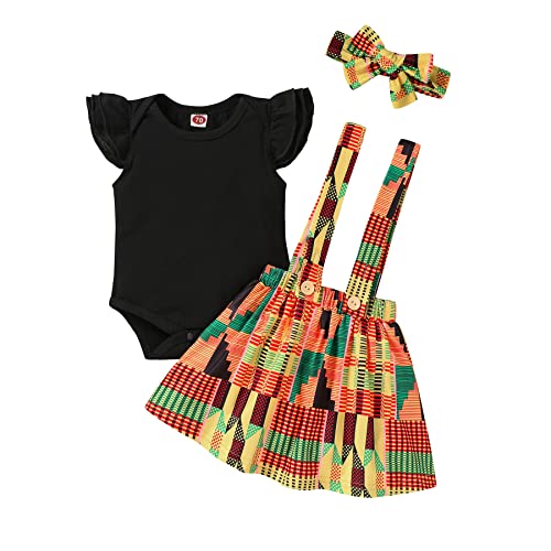 Image of YOUNGER TREE Infant Toddler Baby Girl Summer Outfit Sunflower Strap Sets Sleeveless Romper Suspender Skirt 3pcs Clothing Sets