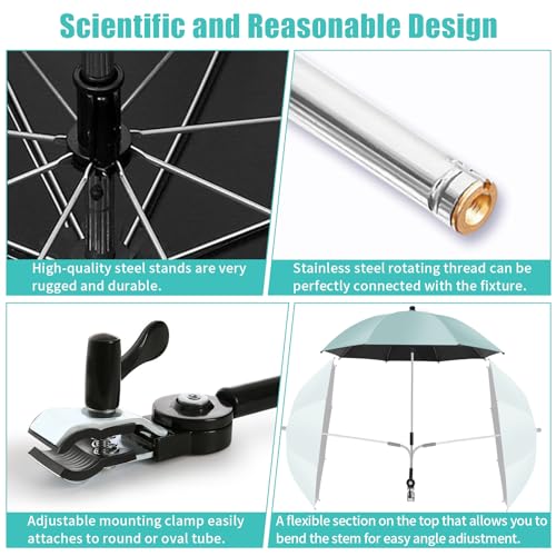 KMDZDZGS Parasol for strollers, UPF 50+ universal parasol sun protection for strollers & buggies, UV protection, diameter 75 cm, parasol buggy with adjustable umbrella handle (Light green) - Image 5