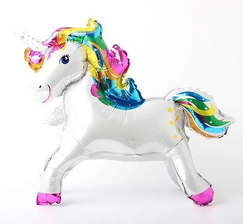 Miniatura 6 de Unicornio para decoración de fiesta de cumpleaños, boda, compromiso, Día del Niño, unicornio de papel de aluminio que se mantiene en pie, inflable