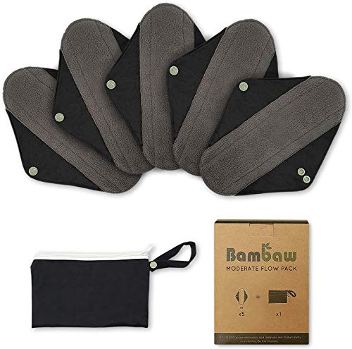 Serviette hygiénique lavable avec pochette noire | Serviette hygiénique lavable pour moyens flux | Zéro déchet et écologique réutilisable | Protection hygienique lavable | Serviette bambou | Bambaw