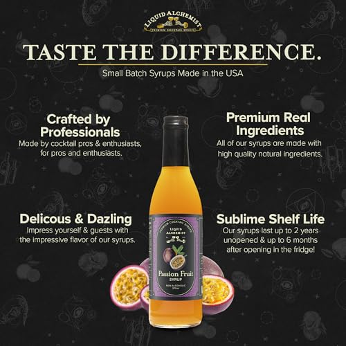 Image of Liquid Alchemist Passion Fruit Syrup for Cocktails - Real Ingredients Make our Passion Fruit Syrup for Drinks the Perfect Margarita Mix | Small Batch Non-GMO Vegan Drink Mixer | 12.7 Oz, Pack of 1