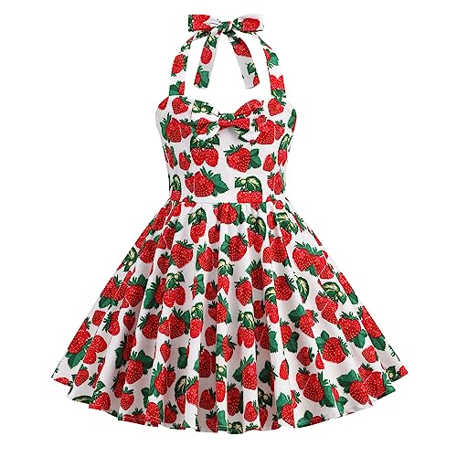 KISSOURBABY Girls 50s Sweetheart Vintage Flower Swing Straps Prom Dress with Polka Dots 3-11Years
