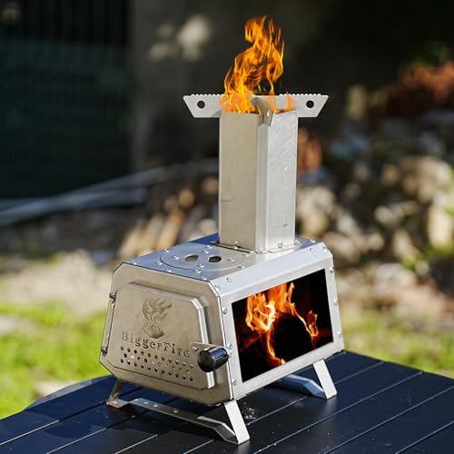 Rocket Stove Stainless Steel Countertop Mini wood Stove Detachable Portable Wood Burning Stove With Chimney and Carrying Bag for Outdoor Cooking Coffee Making Warming Lighting Fire Watching