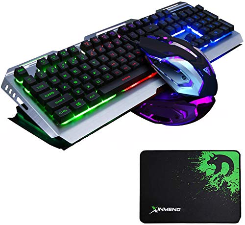 Gaming-Tastatur-Maus-Set Combo Wired LED Hintergrundbeleuchtung Multimedia USB Ergonomische Gaming-Tastatur Metall Wasserdicht + 3200 DPI einstellbar 7 Farben Atmen Licht Gamer für PC/ XBOX / PS4 Cover
