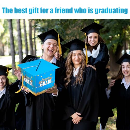 Image of Outus 2026 Grad Card Box with Tassel Congrats Graduation Cap Card Holder for Graduation Gift Box Party Supplies(Light Blue,Stylish)