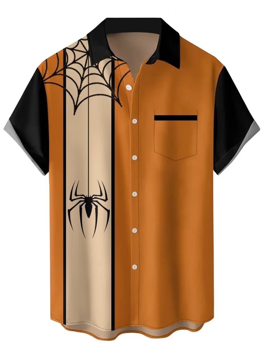 whoinshopWHO IN SHOP Men's Halloween Shirts Cute Scary Horror Short Sleeve Button Up Shirt