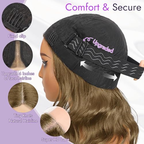 Image of Eawwii Wigs for Women Light Ash Brown,Short Wavy Synthetic Lace Wig | Glueless 4x1 Lace Hairline, Heat-Resistant Fiber,Bob Wave Style,Natural Appearance for Everyday Cosplay 14 Inch