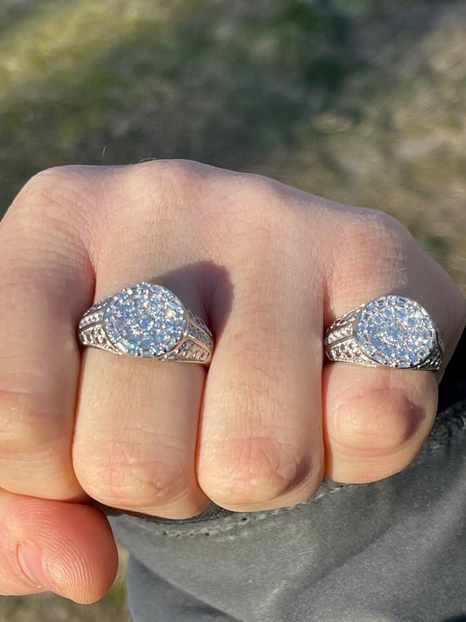 Men's Iced CZ Nugget Ring - Real 925 Sterling Silver Ring - Micropave Baguette Ring - Pinky Or Any Other Finger Ring - Sizes 6-133