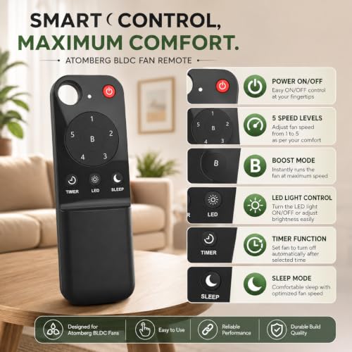 Image of K2 Remotes Compatible for Atomberg BLDC Ceiling Fan Remote - Replacement Remote with Sleep Mode, Timer & Speed Control | Fan Remote Only | 1 Year Warranty