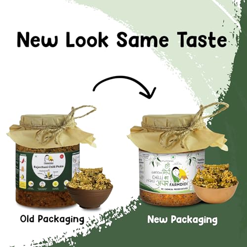 Image of Farm Didi Rajasthani Green Chilli Pickle 1Kg In Fresh | Marwadi Hari Mirch ka Achar | Spicy Homemade Achaar With Mustard Oil | Theeka Ghar Ka Pickle | No Garlic | No Chemical Preservatives