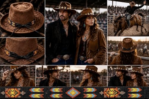 Image of Cowboy Western Beaded Hat Band Rodeo Style Handmade