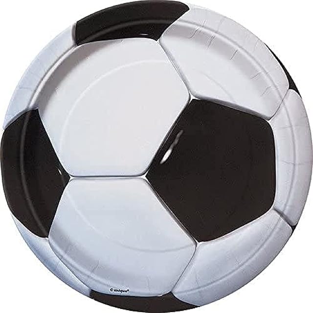 Unique 27305 3D Soccer Ball Round Dinner Plates | 9 | 8 Pcs, White, One Size
