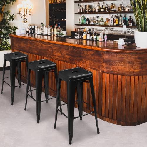 Magshion 30" Metal Bar Stools Set Of 4 Stackable Barstools Industrial High Backless Stools For Home Bar Counter Balcony Patio Dining Room, Black #TOP1
