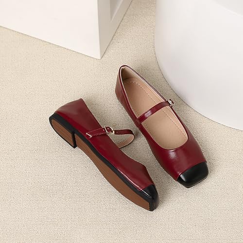 Women's Ballet Flat Shoes with Square Toe, Low Heel Dress Shoes Featuring Low Heel, Comfortable Buckle Strap and Easy Slip-On Design for Work4