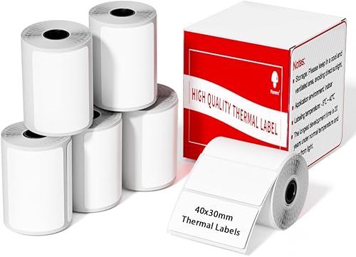 Etiquetas Phomemo de 6 rollos de etiquetas blancas, etiquetas térmicas autoadhesivas compatibles con impresora de etiquetas Phomemo