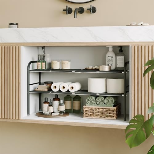 NETEL Expandable Under Sink Storage, 2 Tier Under Sink Organiser Height Adjustable With 8 ABS Plates, Metal Frame, Kitchen Cupboard Organiser, Shoe Rack, Multifunctional Storage Rack, Width 52-82cm - Image 7