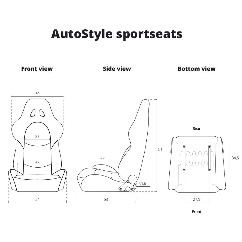 AutoStyle Siège baquet 'Retro II' - Noir - Dossier réglable - incl. glissières