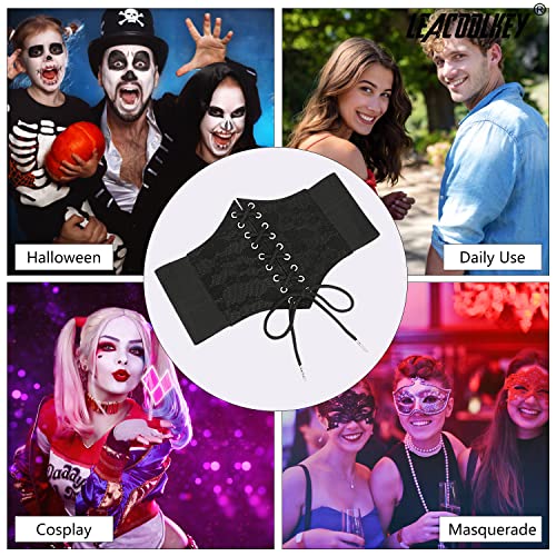 LEACOOLKEY Women Black Tied Waspie Belt, Lace-up Cinch Belt, Corset Elastic Waist Belt4