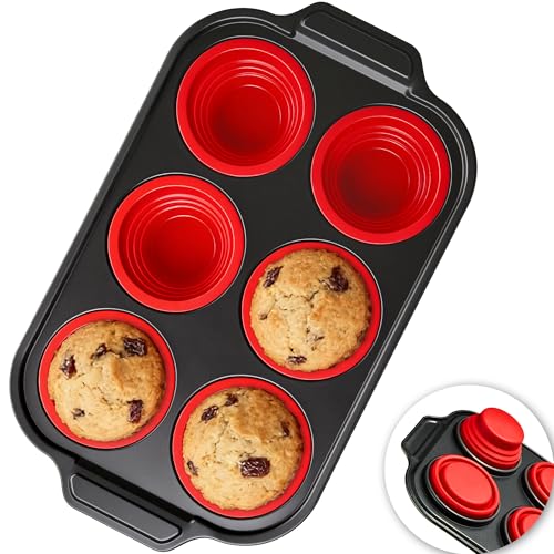 Silicone Muffin Pans for Baking with Metal Frame - 6 Cups Cupcake Pans