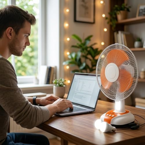Image of Lapras 𝟏𝟓 𝐘𝐞𝐚𝐫𝐬 𝐖𝐚𝐫𝐫𝐚𝐧𝐭𝐲 12 Inch Rechargeable Table Fan with LED Light, Battery Powered Fan with 3 Speed Control & Oscillation, USB Rechargeable Fan for Home and Office.