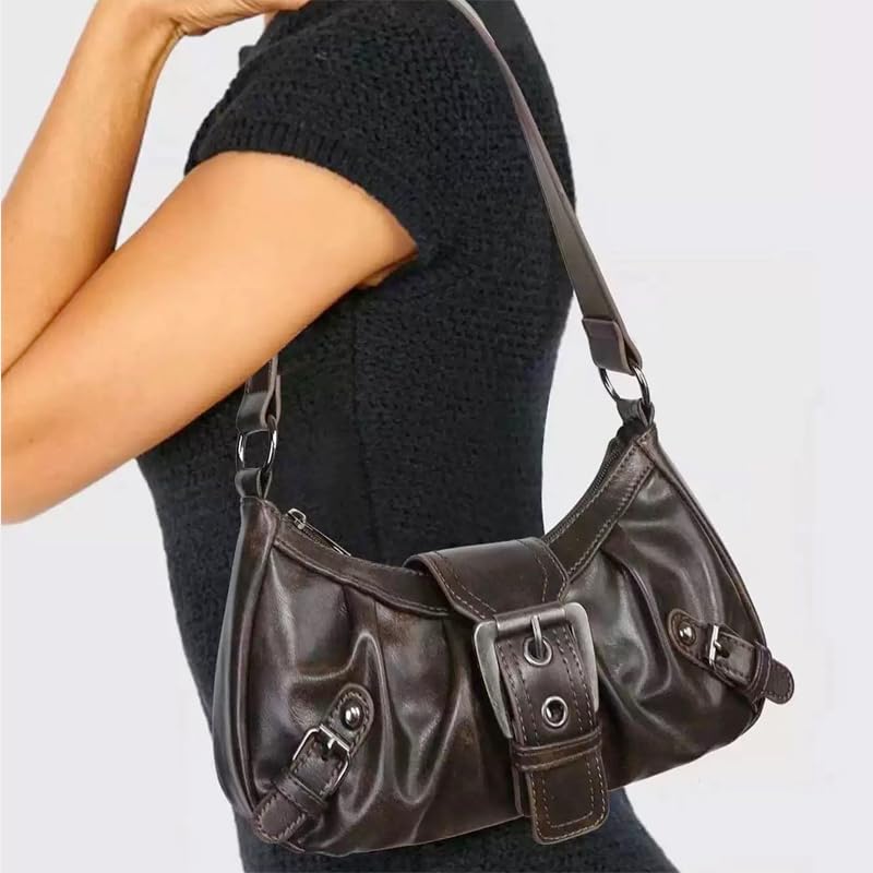 Image of Women's Y2K Purse Shoulder Bag Top Handle Handbag Small Punk Hobo Clutch Purses Bags Trendy Trendy Leather Buckle Punk Purses