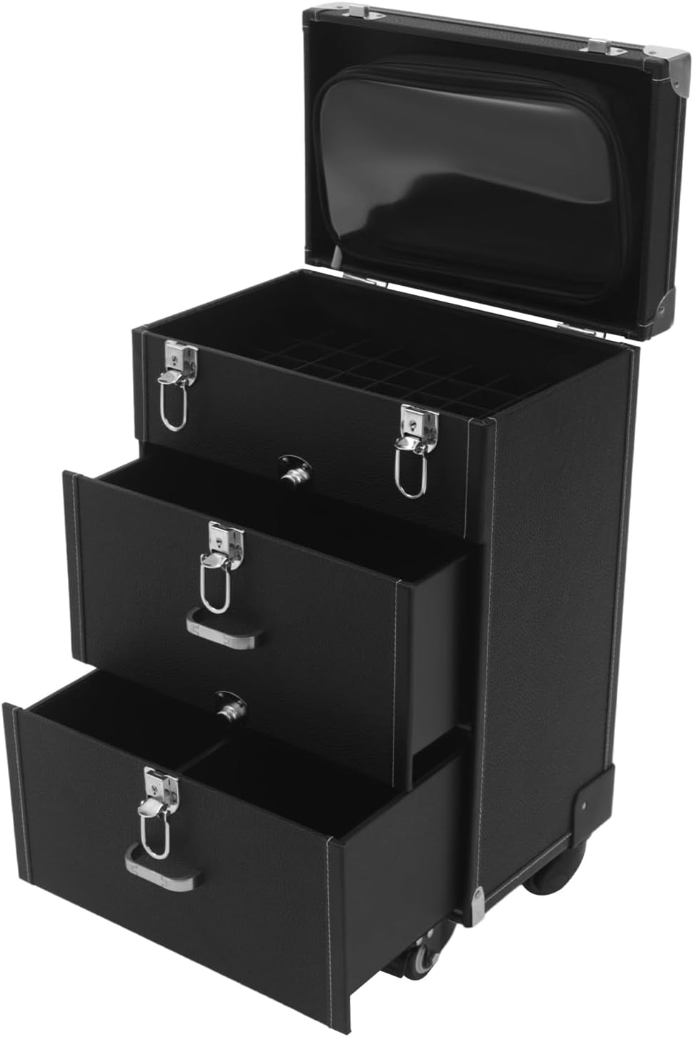 Professional Cosmetology Case on Wheels, Lockable Trolley Travel Makeup Case Cosmetic Organizer Travel Cart for Makeup for Artists Nail Technician Salon Beauty