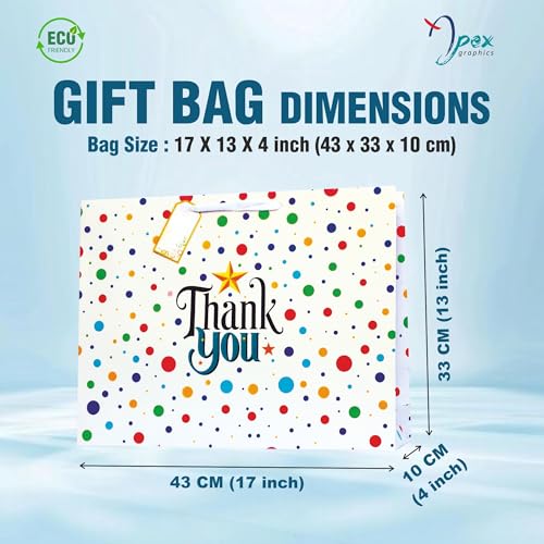 Image of Large Thank You Paper bags - Gift Bags | Pack of 5 | 17 x 13 x 4 Inch - Polka dot design with thank you