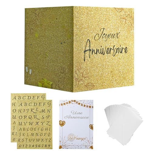 Urne anniversaire personnalisable (104 lettres et 20 chiffres autocollants) et 15 enveloppes gratuites, boîte cadeau en carton, tirelire joyeux anniversaire, decoration...