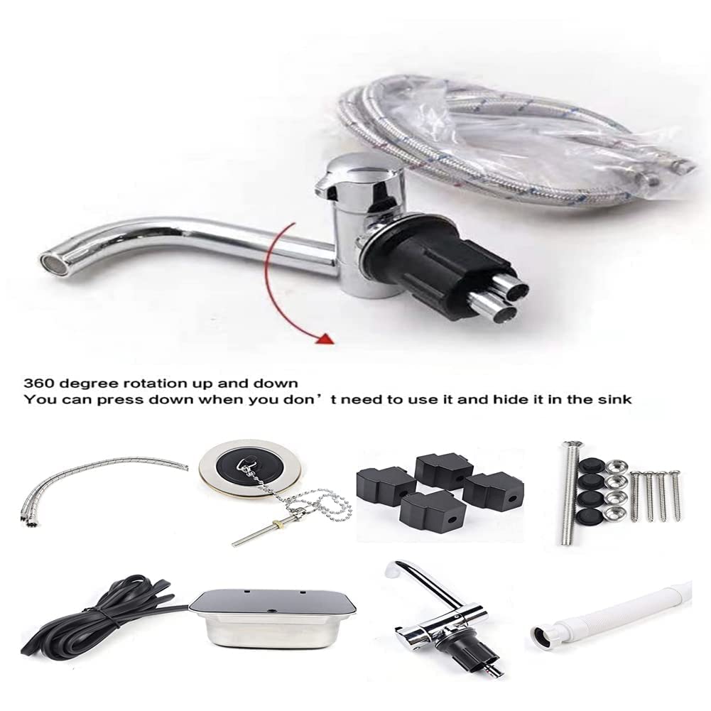 Buy Kitchen RV Sink Faucet W/Folding Lid Camper Sink Drop-in Stainless