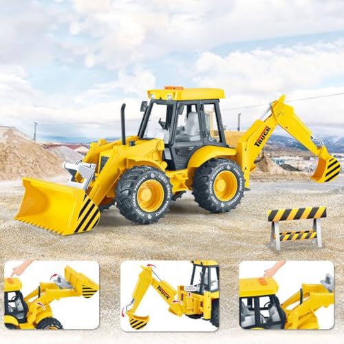 Image of Big Size 2 in 1 Excavator and Bulldozer Toy for Kids | JCB Construction Truck with Light, Sound & Movable Arm | Friction Powered Vehicle