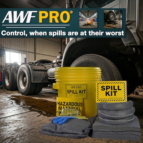 Image of AWF PRO 20 Gallon Universal Spill Kit, 59 Pieces | Includes DOT Approved 20 Gallon Drum, Sorbent Socks, Pads, & Pillows, & Accessories