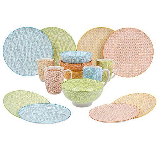 VANCASSO Porcelain Dinnerware Set of 4, Colors Patterned Service Set Series of Natasuki