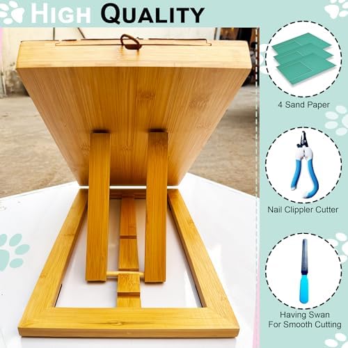 Dog Scratch Board for Nails with Treat Drawer 3 Extra Adhesive Sandpapers – Durable Wooden Dog Scratch Pad, Nail Filing Board, Bonus Nail Clipper & Swan File, Safe Alternative to Grinders & Clippers — view 8