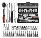 Newgoal Juego de 46 Piezas de Herramientas con Llave de Vaso y Carraca 1/4 Pulgadas | Juego de Dados Métricos | Incluye...