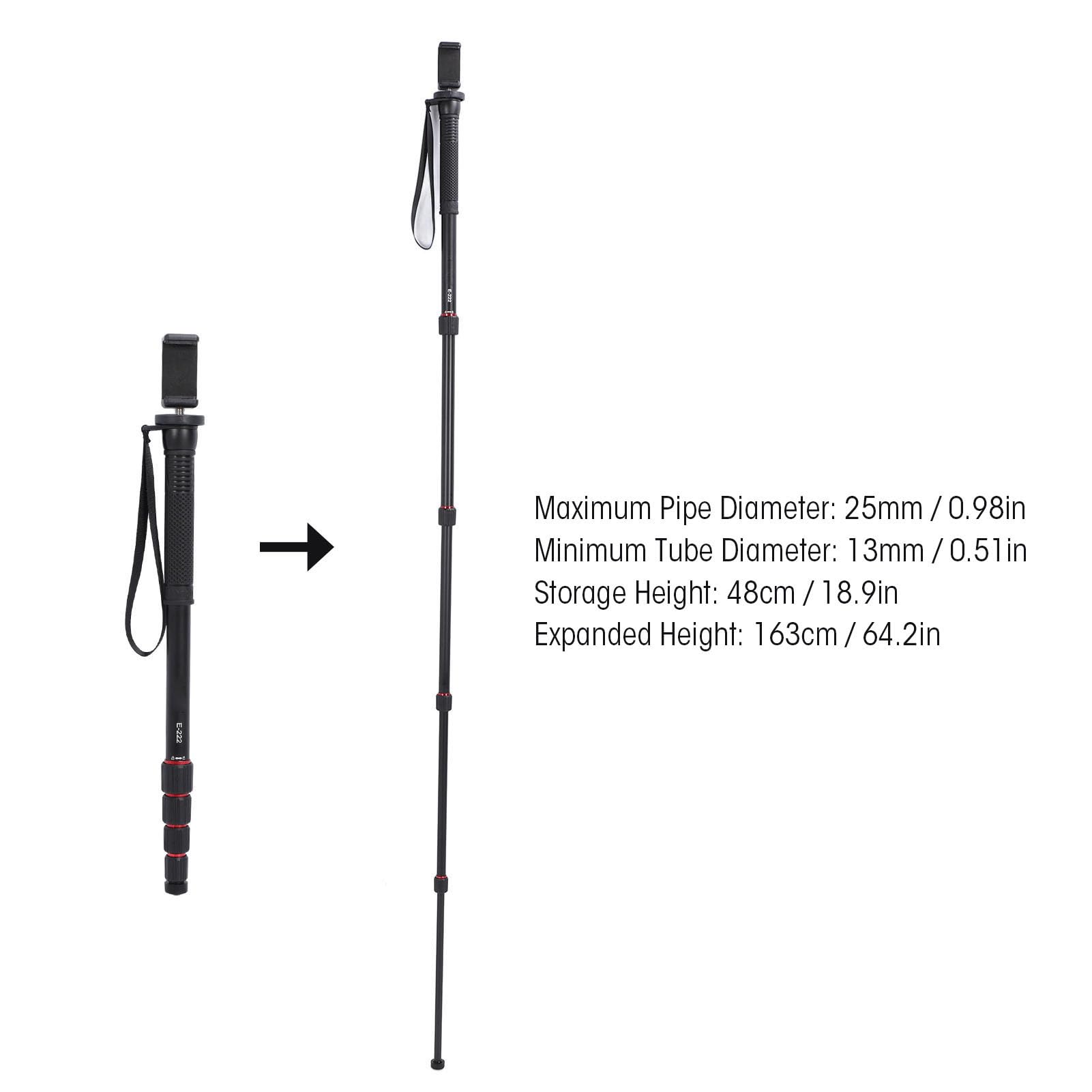 Monopié Extensible para Cámara, Aleación de Aluminio, Extensible, 5 Secciones, 18,9 Pulgadas, 3/8 Pulgadas, Orificio Roscado, 11 Libras, Soporte de Carga, monopié para Teléfono