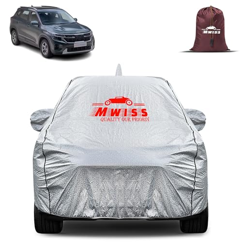 Image of Waterproof Car Body Cover for Kia Seltos | Mirror & Antenna Pocket Anti-Scratch with Soft Cotton Inner Lining Triple Stitched Protection| Heat Resistant | Rain Protection (Silver)