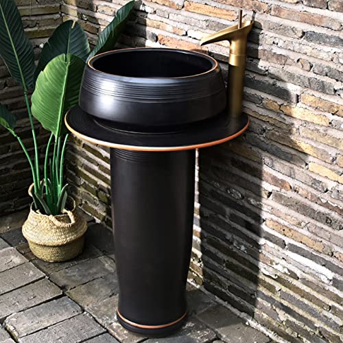 Pedestal Sink Modern Bathroom Pedestal Sinks With Faucet, Round Freestanding Vanity Sink Porcelain Scratch And Stain Resistant For Indoor And Outdoor (Metal : D) #TOP9