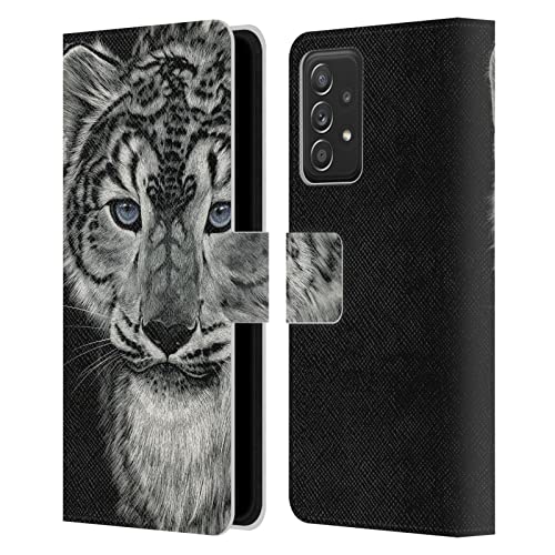 Étui portefeuille Galaxy A53 5G housse protection cuir motif léopard des neiges