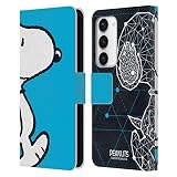 Head Case Designs Licenza Ufficiale Peanuts Snoopy Geometrico Metà E Risate Custodia Portafoglio in Pelle Compatibile con Samsung Galaxy S23 5G