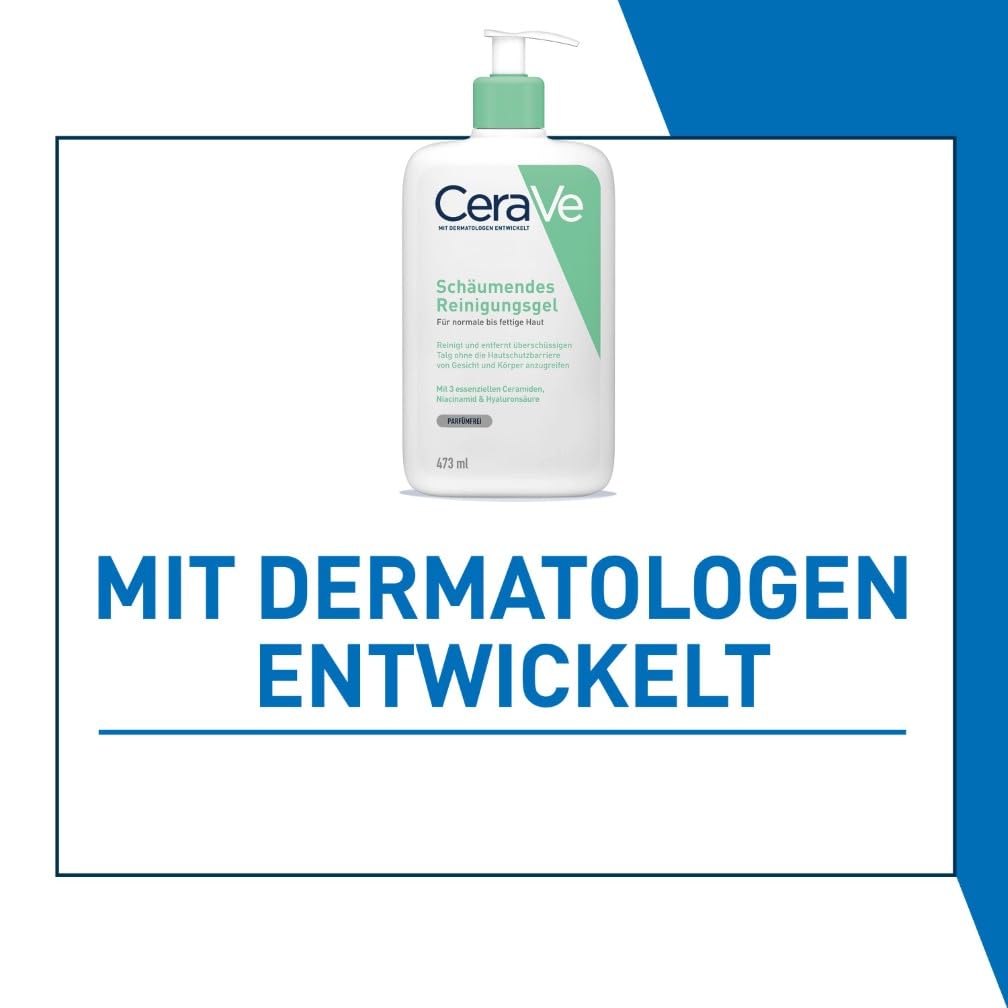 CeraVe Schäumendes Reinigungsgel für Gesicht und Körper, Feuchtigkeitsspendend und hautstärkend, Für normale bis fettige Haut, Mit Hyaluron und 3 essenziellen Ceramiden