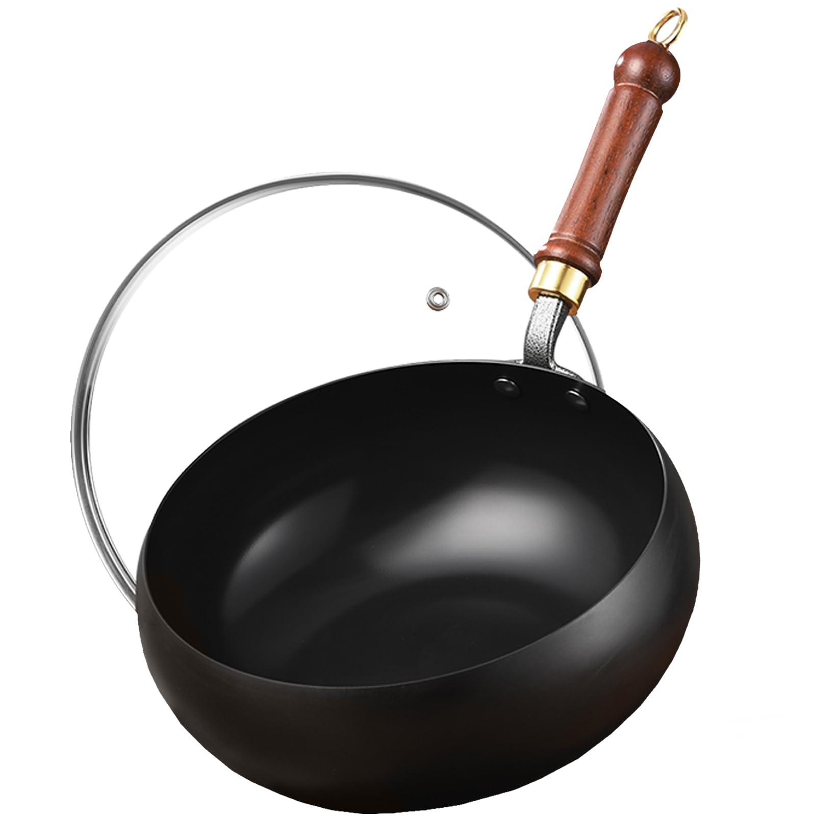 Carbon Steel Wok Pan, 10.2 INCH Nonstick Pre-Seasoned Woks &amp; Stir-Fry Pans with Lid, No Chemical Coating Wok Flat Bottom Small Handmade Chinese Wok for Induction, Gas, Electric &amp; All Stoves