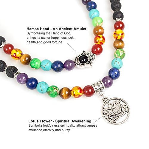 Addmluck Mala Beads - Lava Beads Diffuser Necklace - 108 Lava Stone Jewelry For Women Men - Chakra Stones Bracelet Necklace(Lava Rock,Lotus) #TOP2