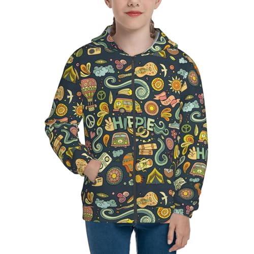 Colorful Hippie Kids Pullover Hoodies Boys Zip Up Sweatshirts Girls Athletic Clothes with Pocket3