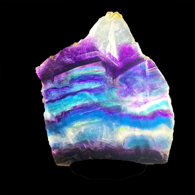 Płyta z naturalnego tęczowego fluorytu – prawdziwy kawałek surowego kryształu | Kolorowy okaz minerału fluorytu | Unikalny element wystroju domu | Uzdrawiający kamień – prezent dla kolekcjonerów