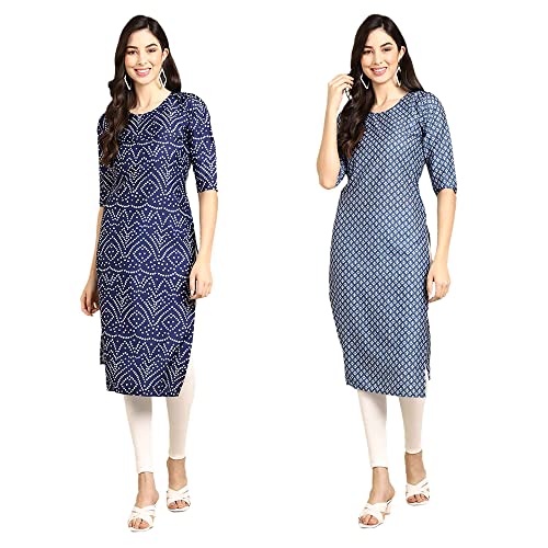 Image of Pinkmint Designer Woman's Crepe Multicolored Straight Kurta [A-355-330]