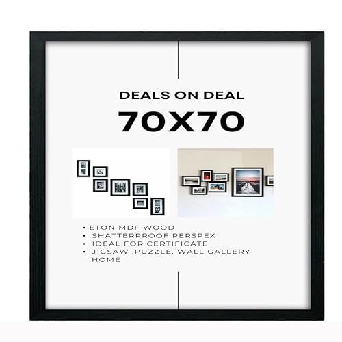 DEALS ON DEAL Extra Wide 70x70cm Frame Black- Large 70 x 70 cm Picture Frames jigsaw puzzle, With Eton Wood, Clear Perspex Front & Wall Hanging Hooks- for Wall Decoration Photos Canvas Paintings