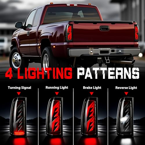 Image of Sequential Led Tail Lights Fit for 1999-2002 Chevy Silverado 1500 /2500,1999-2006 GMC Sierra 1500 /2500 /3500, Starting Animated Dynamic Turn Signal,Reverse Light,Brake Light,Rear Light Assembly, Smoked