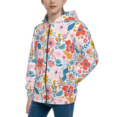 Floral Ditsy Kid Hoodies Boys Zip Up Sweatshirts Girls Pullover with Pocket