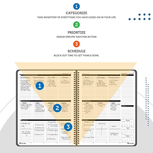 Planner Pad Spiral Bound 3-Tier Funnel Down 12 Month Organizer, Calendar Year (January-December 2023), Black Cover/Black Ink, 8 1/2" X 11" #TOP5