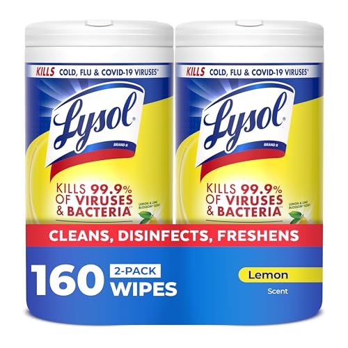 LYSOL Disinfecting Wipes All Purpose Cleaner Multi-Surface Antibacterial Cleaning Wipes Household Cleaning Supplies Dorm Essentials Lemon & Lime Blossom Scent 80 ct. (2 Pack)